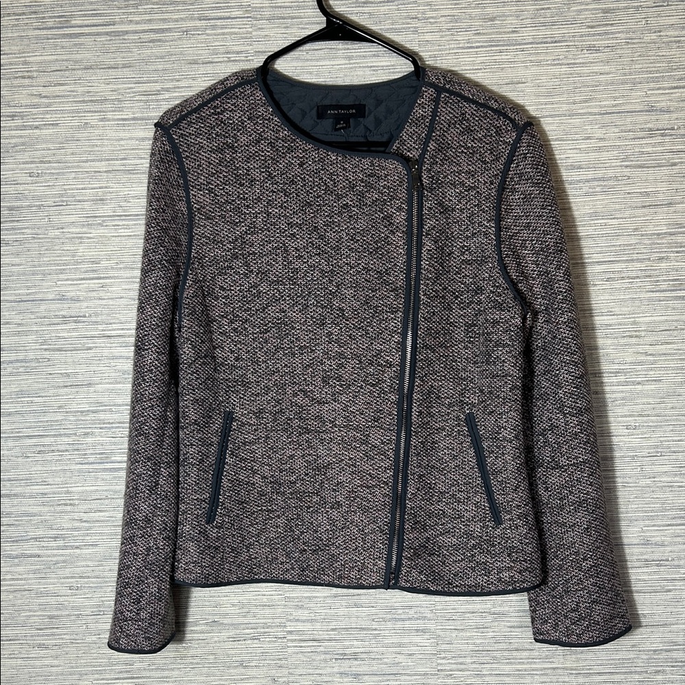 Ann Taylor Gray & Pink Textured Zip-Front Blazer, Size 12 (164)